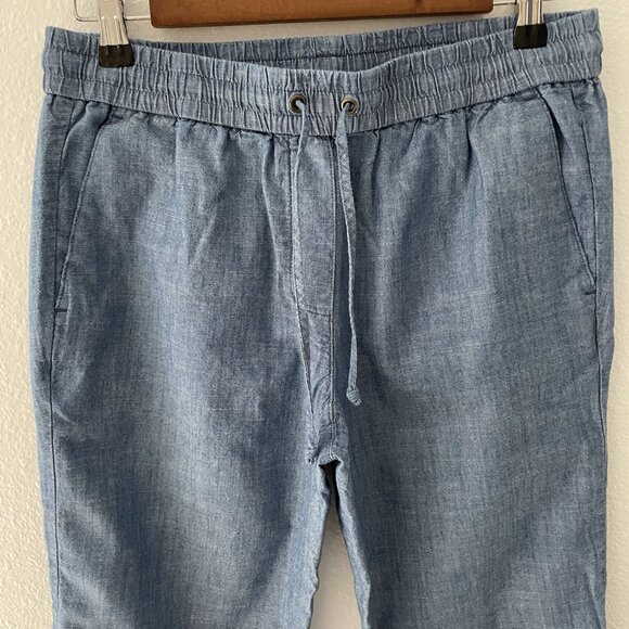 J. Crew Chambray Blue Drawstring Cropped Cuffed Trouser Pants 100% Cotton Size 4 - Picture 3 of 9